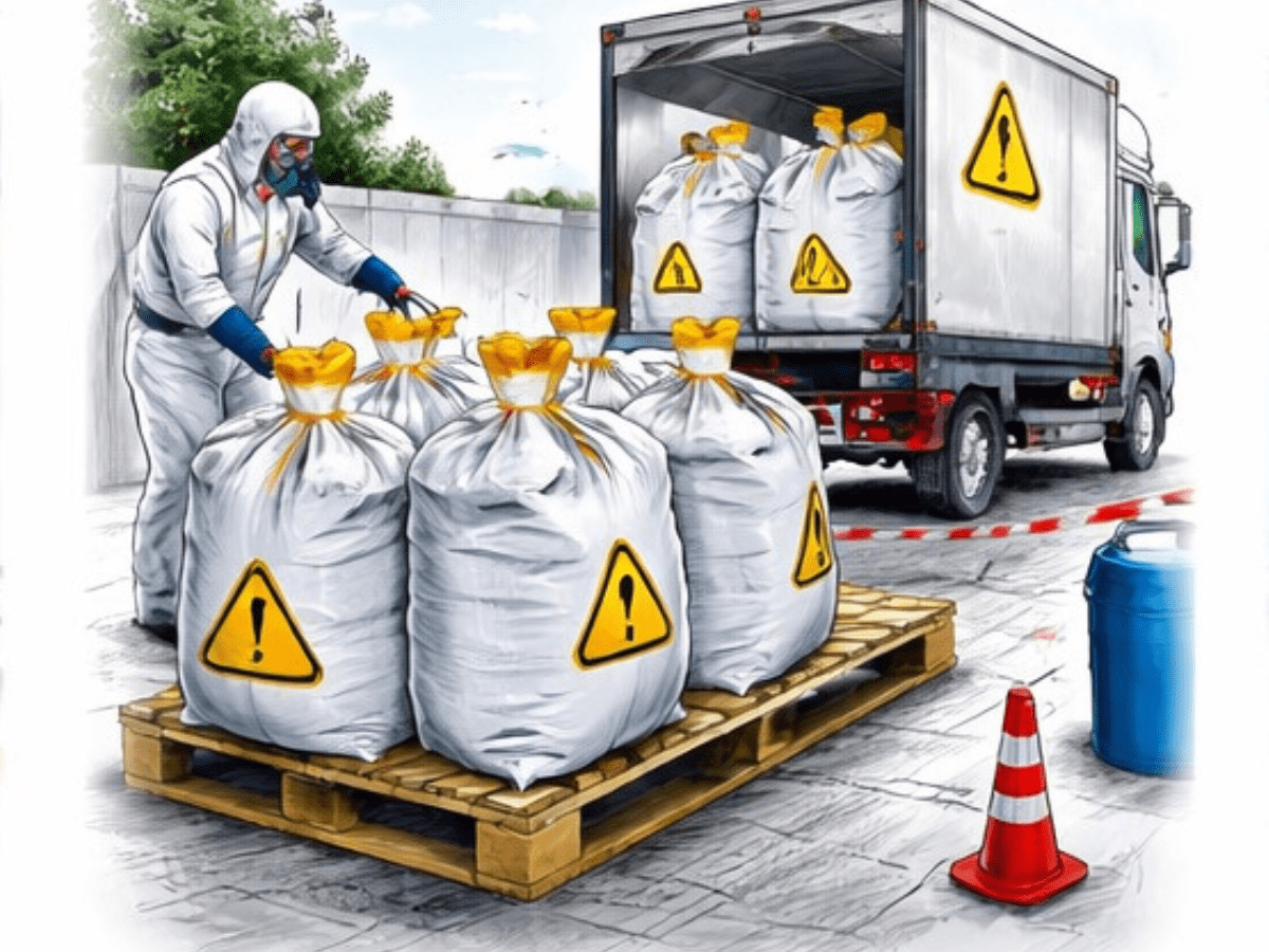 Schéma 3D de la pose d’un bardage métallique horizontal avec ossature secondaire, en bleu (#024e68) et finitions rouges (#ea2626)