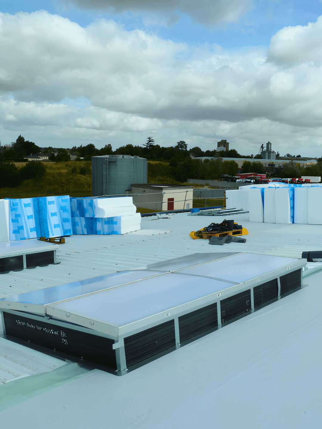 Schéma 3D de la pose d’un bardage métallique horizontal avec ossature secondaire, en bleu (#024e68) et finitions rouges (#ea2626)